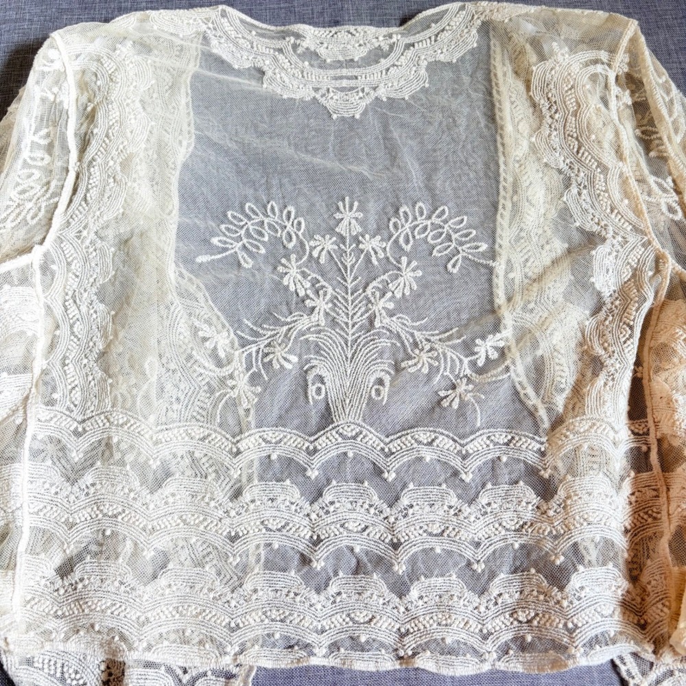 Nina Leonard Ivory Sheer Lace Open Cardigan XL Floral Feminine Romantic Coquette - Picture 3 of 10
